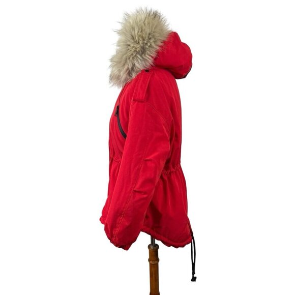 C&A Parka Jacket Womens S Small Red Polyester Fill Puffer Faux Fur Winter Skiing - Picture 4 of 13